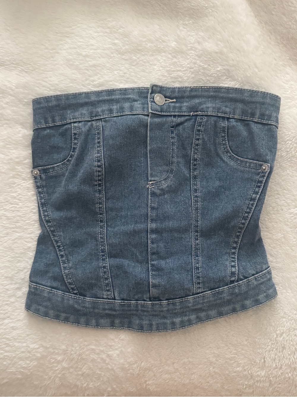 Forever 21 Light Blue Denim Strapless Corset Top